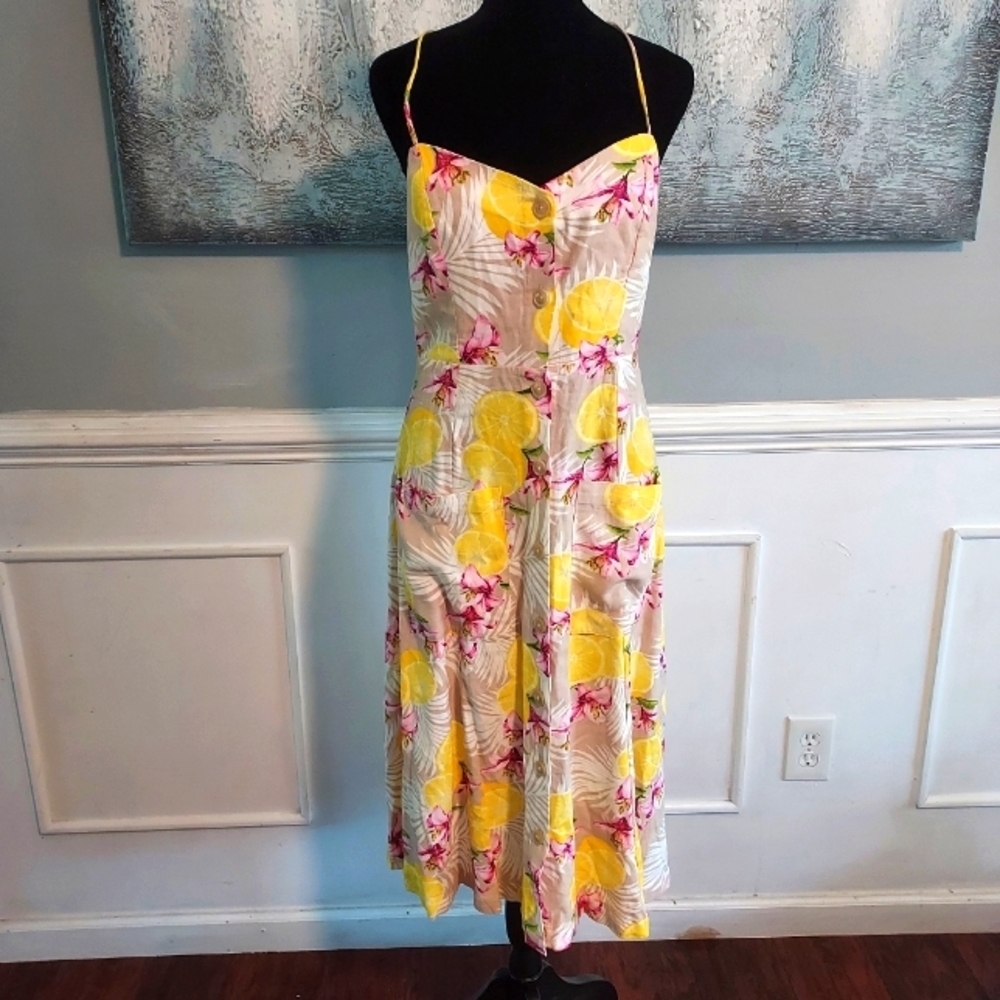 Forever 21 Lemon strappy woven Beige/Yellow dress Sz-L
